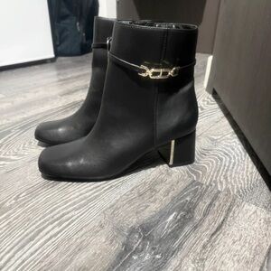 Jones New York Black Heeled Boots with Gold Accent